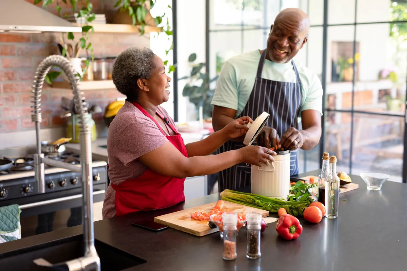 Retirees cooking